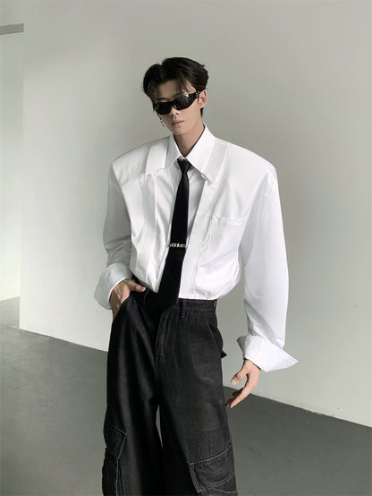 Solid Color Lapel Design Long Sleeve Shirt WN20051