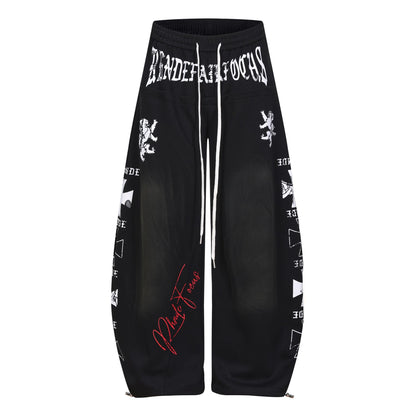 Graphic Print Panel Curved Wide Leg Sweatpants WN25931
