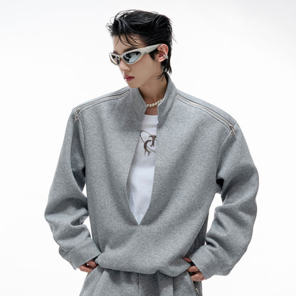 Fake Layered Zipper Design Sweatshirt & Wide Leg Sweatpants Setup WN20542