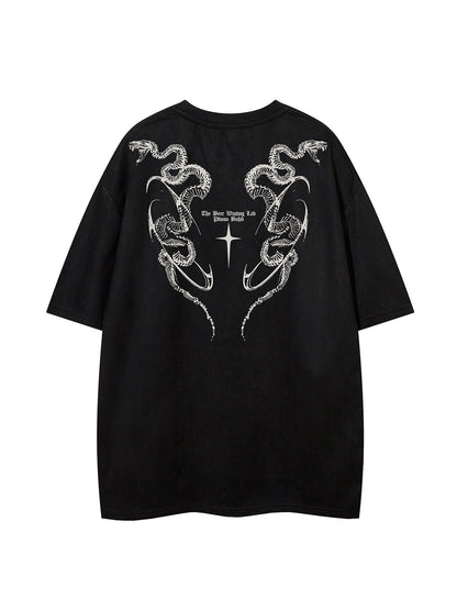 Python Print Suede Letter Print Short Sleeve T-Shirt WN25588