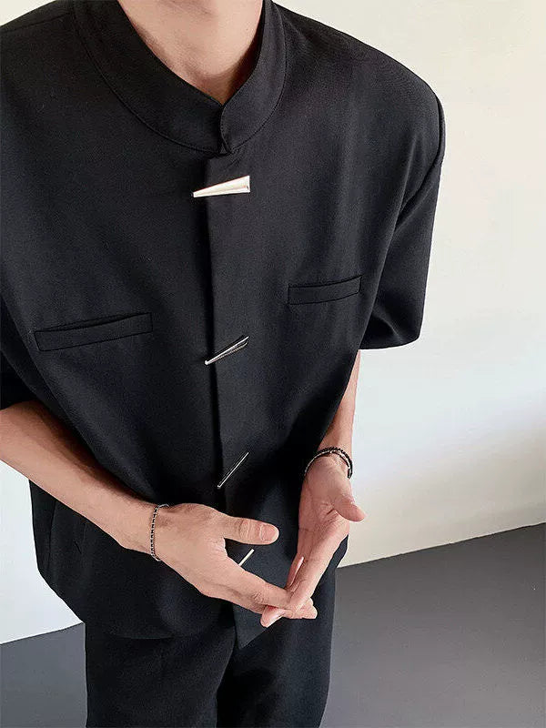 Mandarin Collar Design Short Sleeve Shirt WN19298