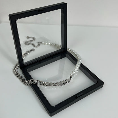 Pearl Cuban Chain Titanium Steel Necklace & Bracelet & Pendant WN19223