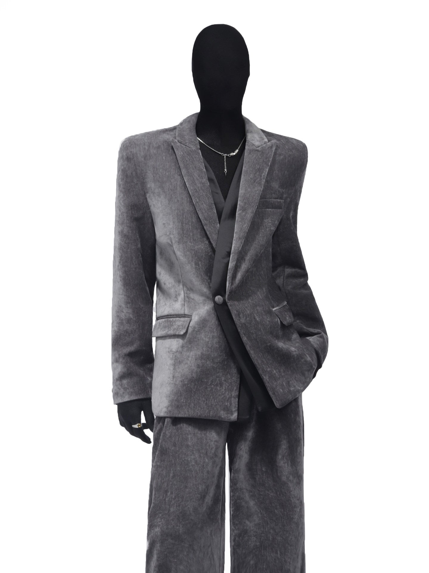 Suede Texture Tailored Jacket & Wide Leg Trousers Setup WN23711