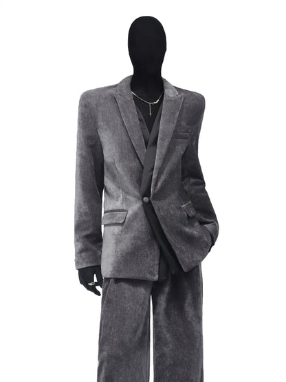 Suede Texture Tailored Jacket & Wide Leg Trousers Setup WN23711
