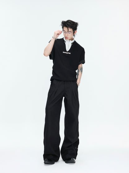 Fake Layered Stand Neck Boxy Short Sleeve T-Shirt WN26981