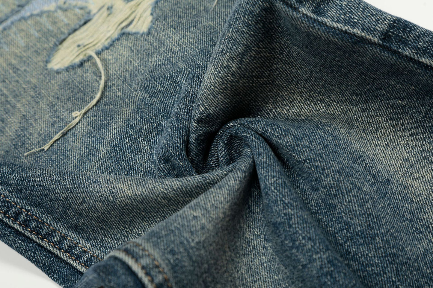 Whisker Damage Wide Leg Denim Jeans WN25973