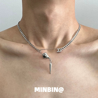 Safety Pin Rivet Punk Necklace WN19213