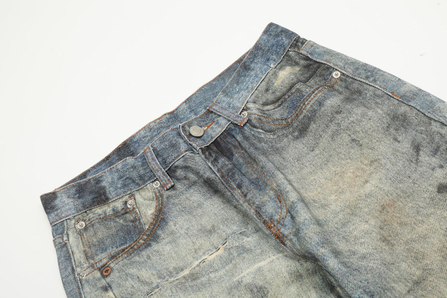 Dirty Dye Print Washed Straight Leg Denim Jeans WN16118