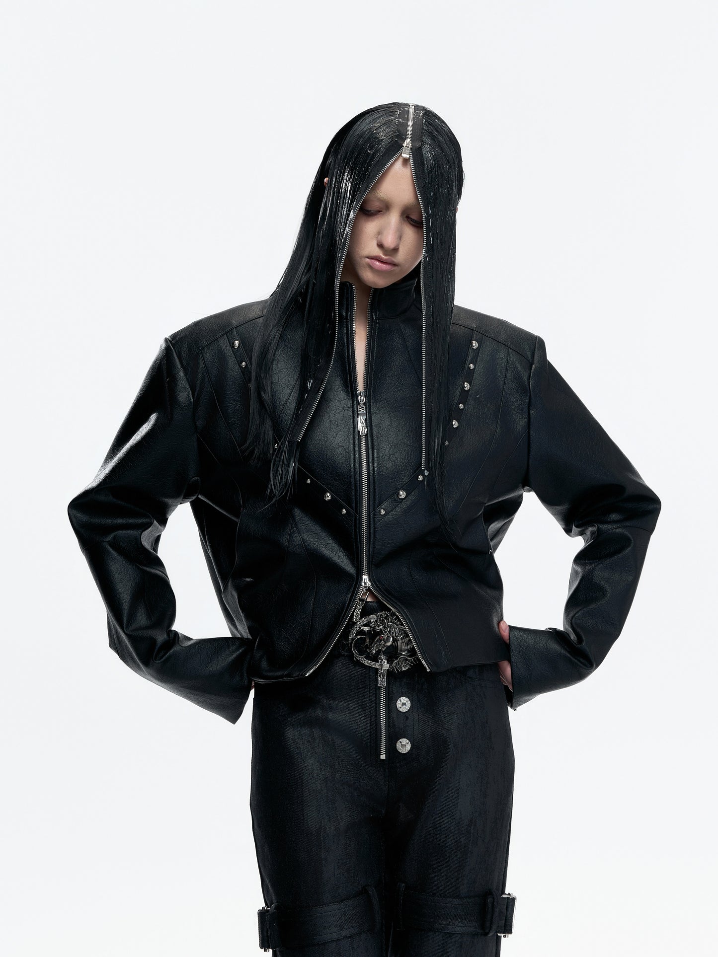Heavyweight Waxed Rivet Double Zipper Jacket WN23549