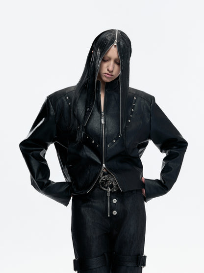 Heavyweight Waxed Rivet Double Zipper Jacket WN23549