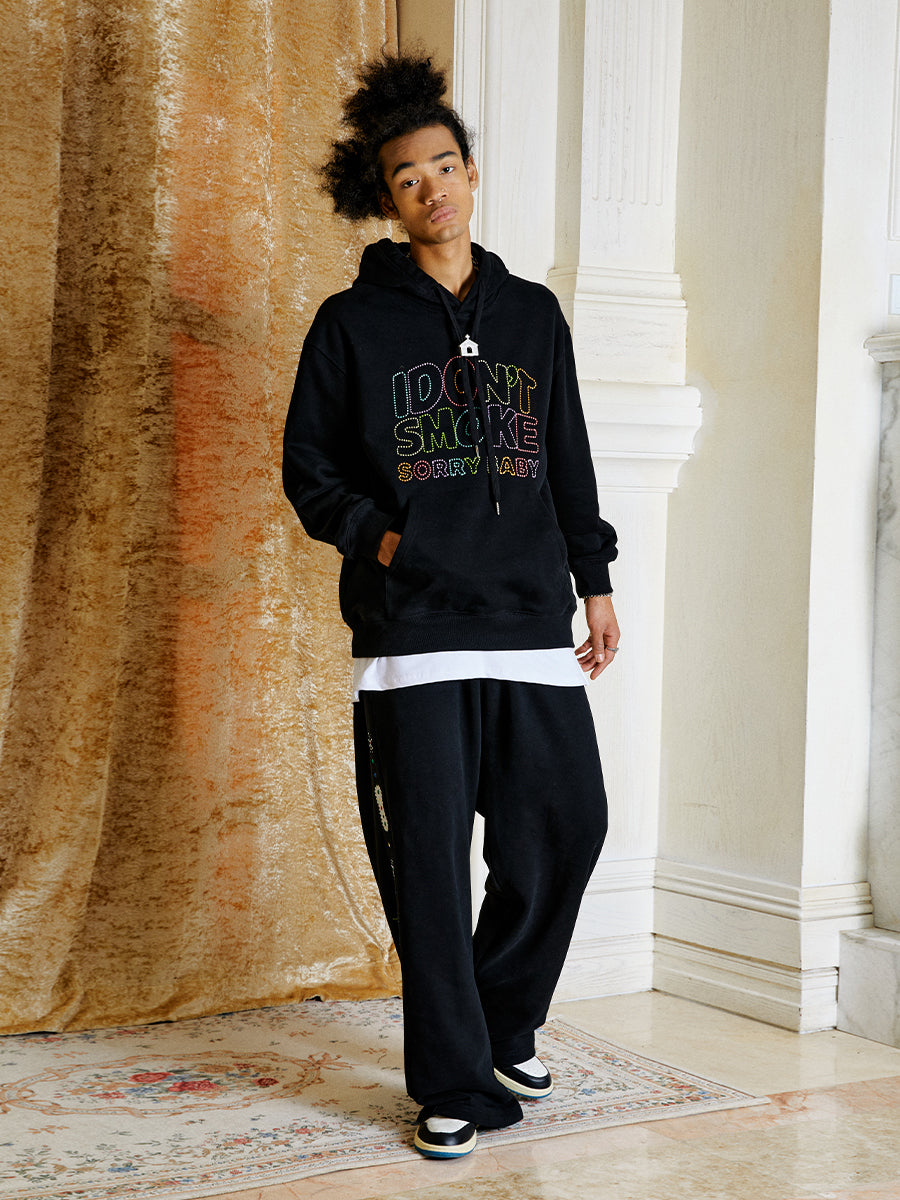 Rainbow Cutout Embroidery Logo Pullover Hoodie WN10124