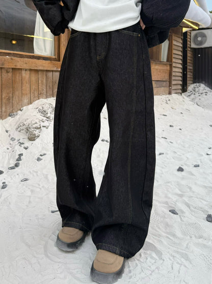 Fake Fur Collar Hooded Denim Jacket & Wide Leg Denim Jeans Setup WN23190