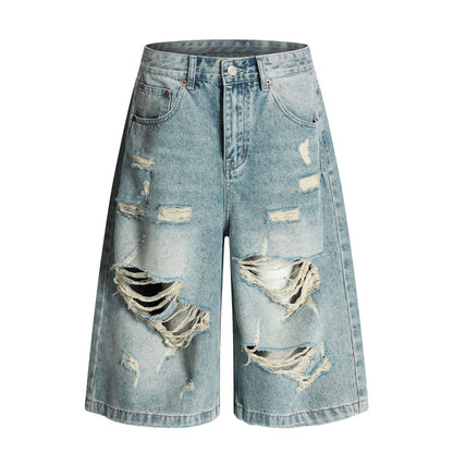 Cropped Damage Washed Half Denim Jeans WN26786