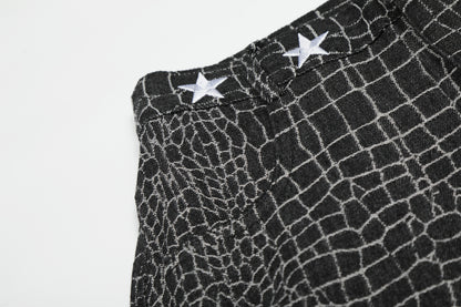 Crocodile Pattern Star Studs Wide Leg Pants WN25471