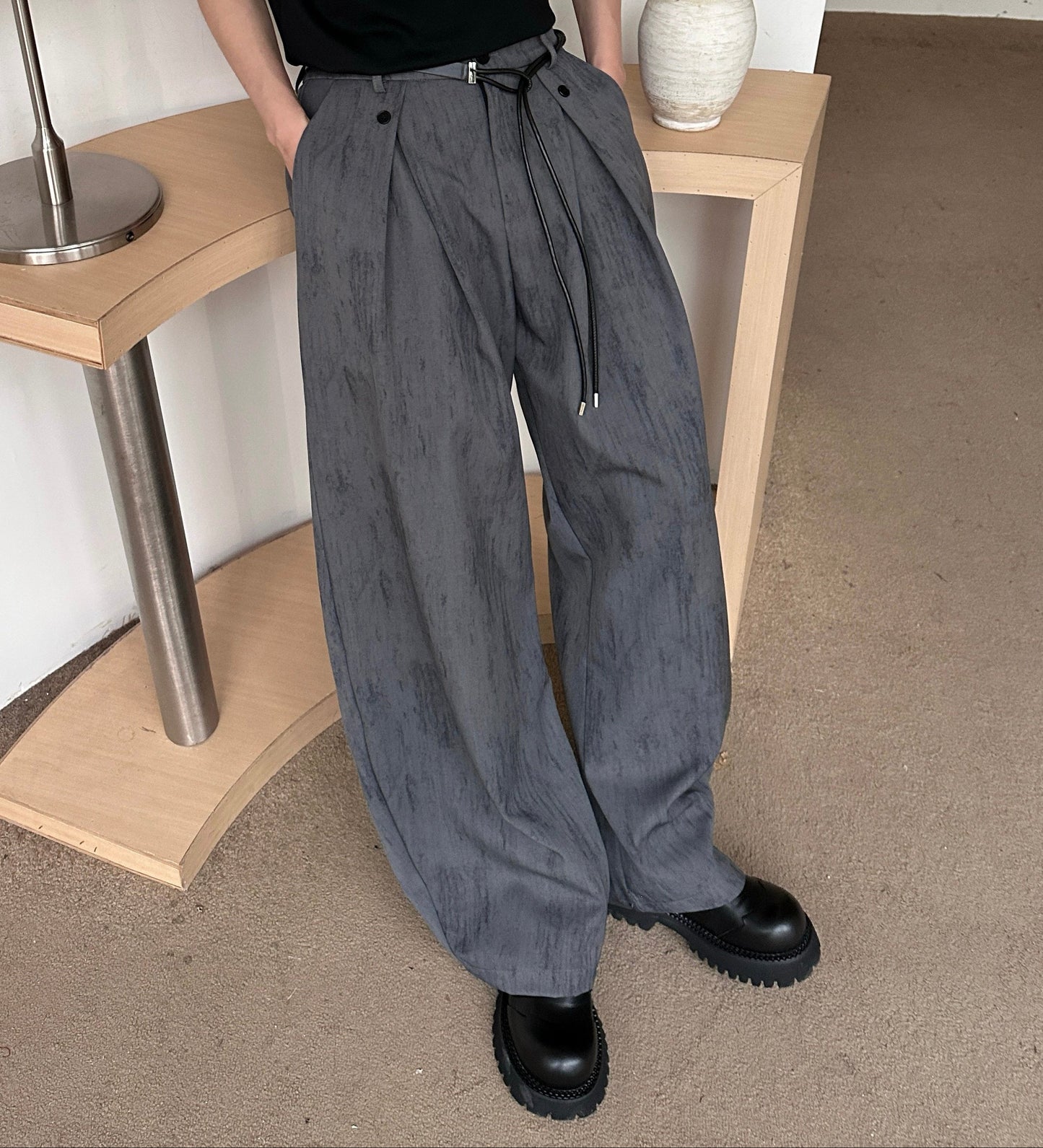 Deconstructed Pleats Draped Wide Leg Trousers WN25250