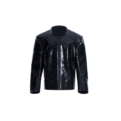 Shiny Surface Shoulder Pad PU Leather Jacket WN8066