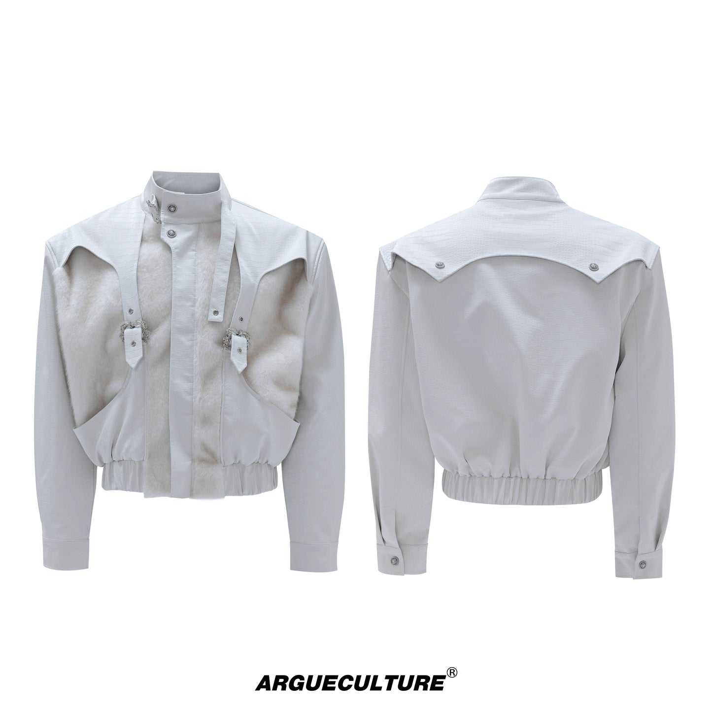 Snake Design Metal Button PU Leather Short Jacket WN21705