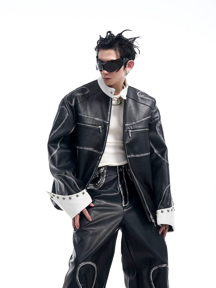 Oversize PU Leather Jacket & Wide Leg PU Leather Pants Setup WN10175