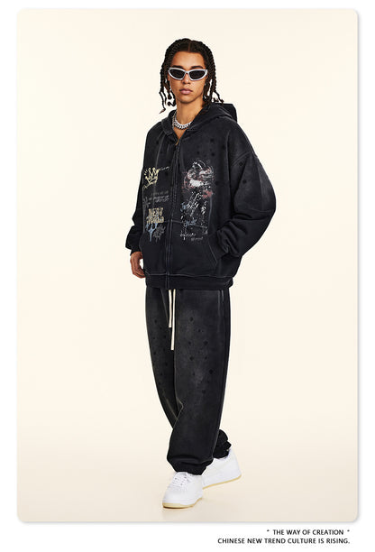 Graffiti Print Oversize Zipper Hoodie WN9936