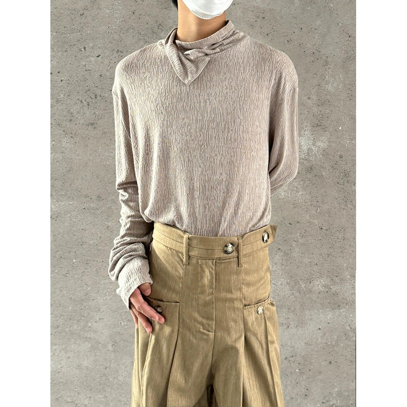 High-Neck Texture Pullover Knit Sweater WN19998
