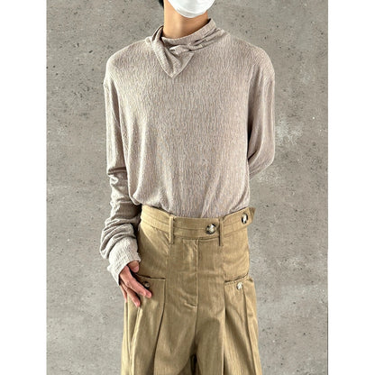 High-Neck Texture Pullover Knit Sweater WN19998