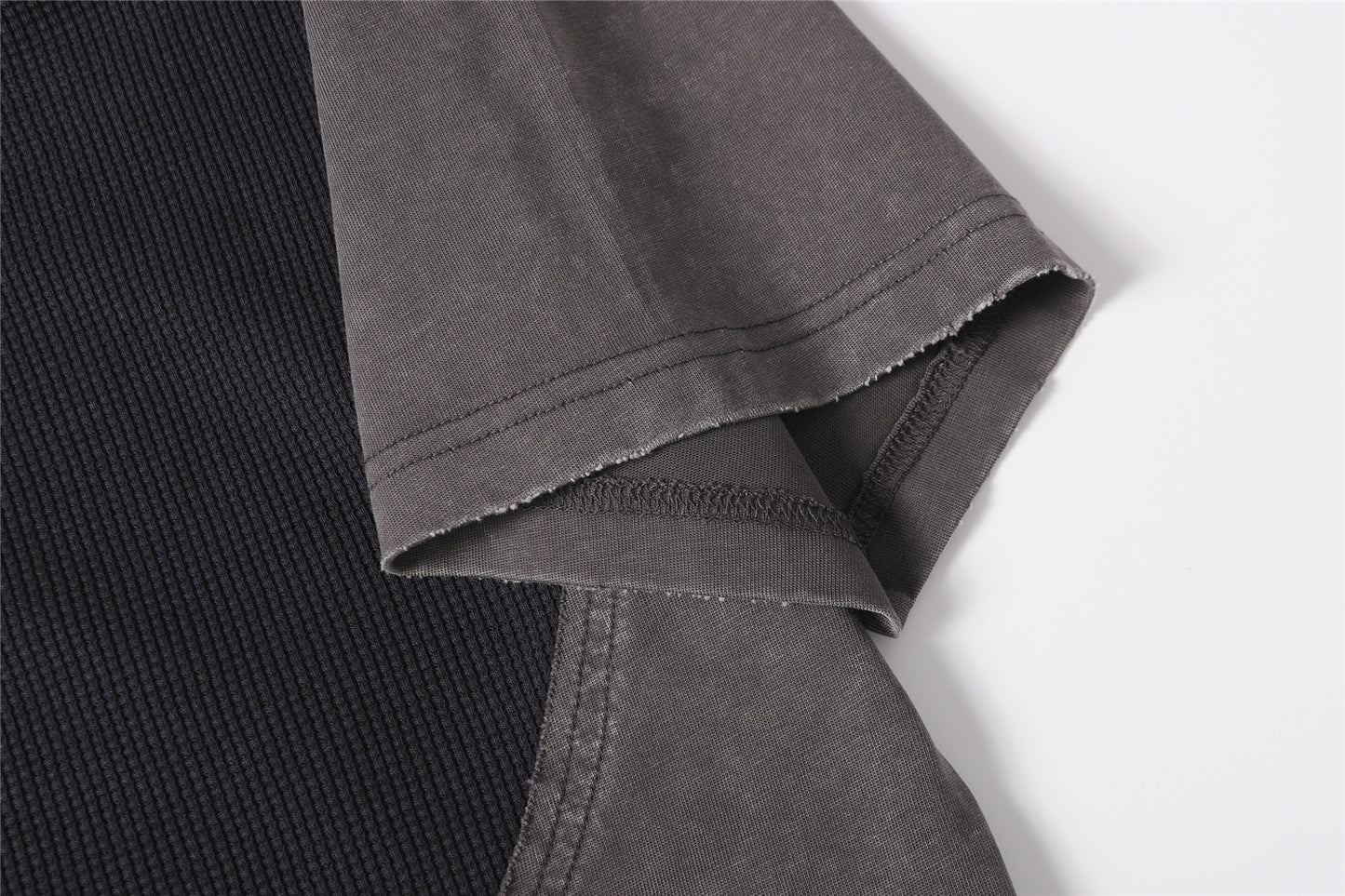 Waffle Panel Zip Design Short Sleeve T-Shirt WN26751