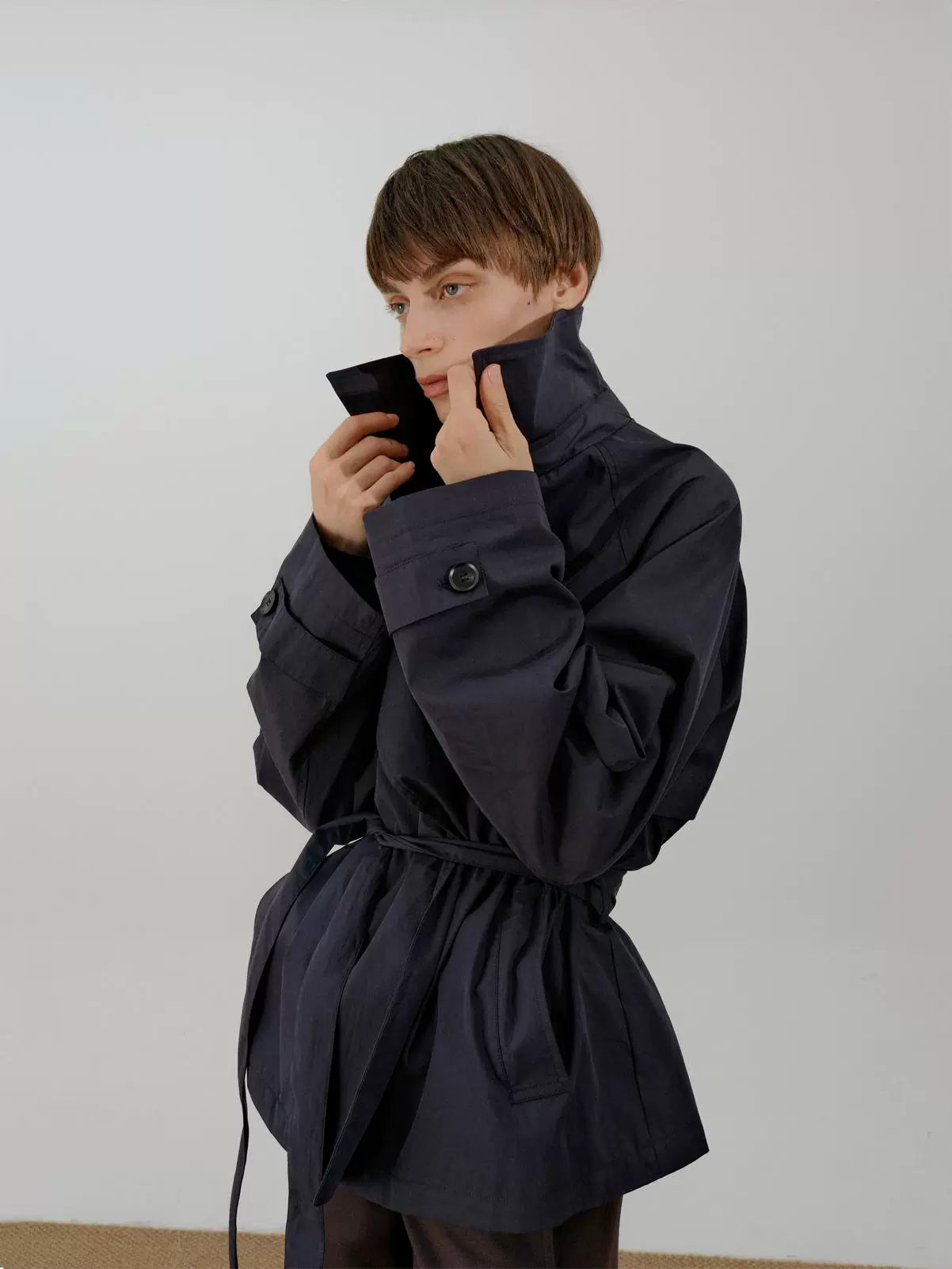 Solid Color Lace-Up Spread Collar Short Jacket WN21589