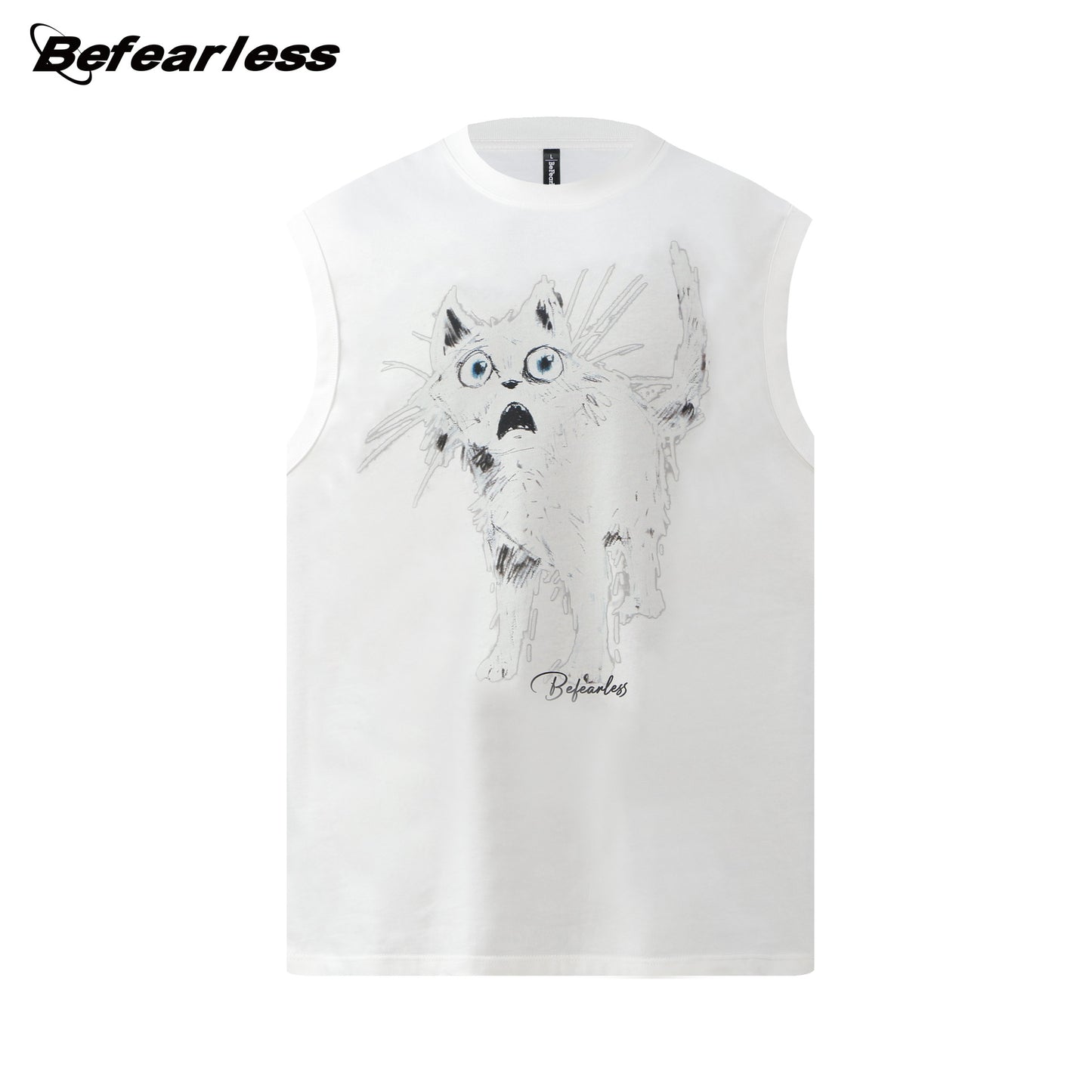Graffiti Cat Print Oversize Sleeveless T-Shirt WN26394