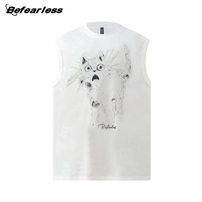 Graffiti Cat Print Oversize Sleeveless T-Shirt WN26394