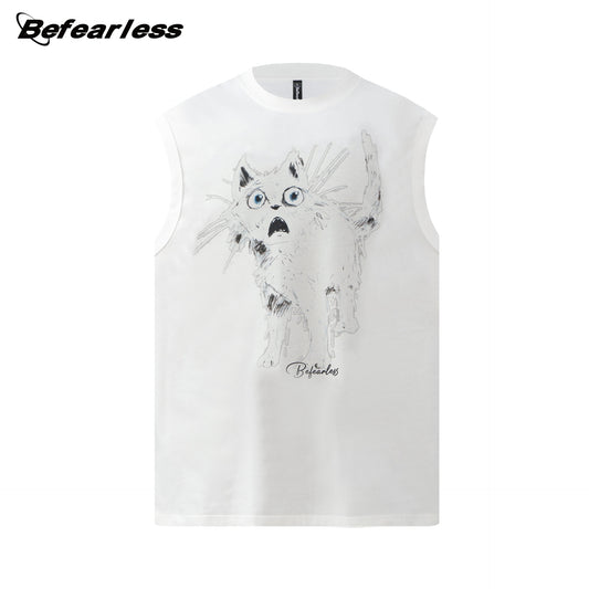 Graffiti Cat Print Oversize Sleeveless T-Shirt WN26394
