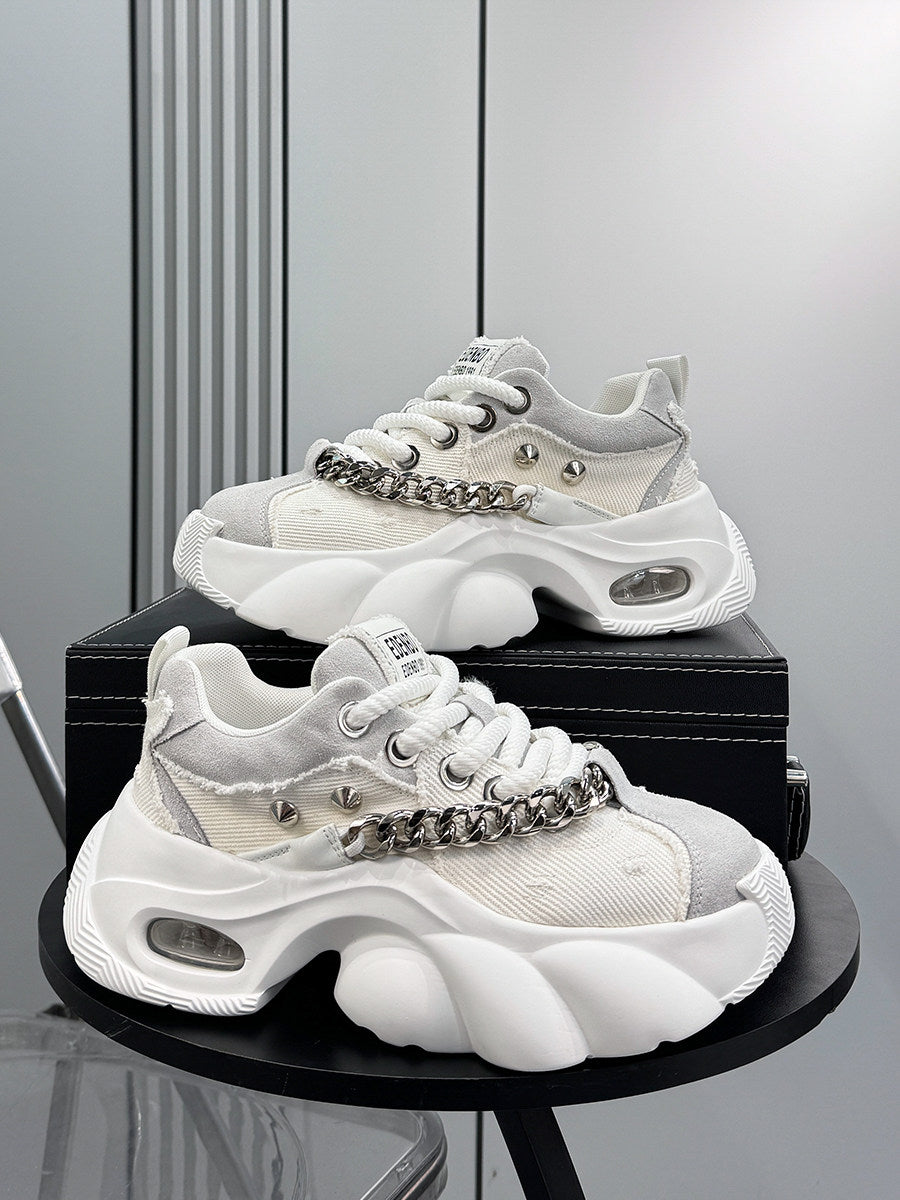 Denim Chain Studs Chunky Sole Sneakers WN24582