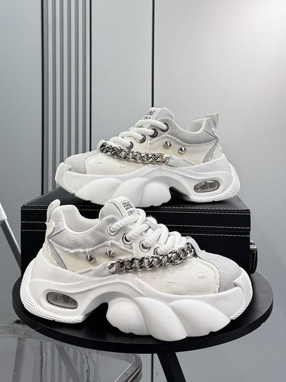 Denim Chain Studs Chunky Sole Sneakers WN24582