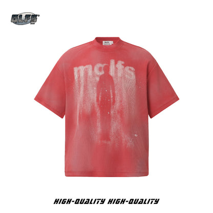 Waffle Faded Letter Print Short Sleeve T-Shirt WN26478
