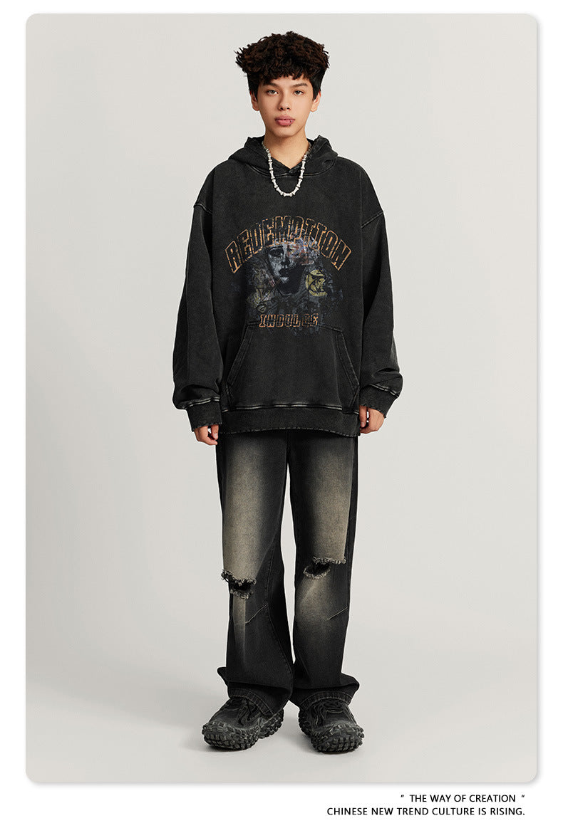 Washed  Heavyweight Print Hoodie WN7888