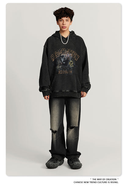Washed  Heavyweight Print Hoodie WN7888