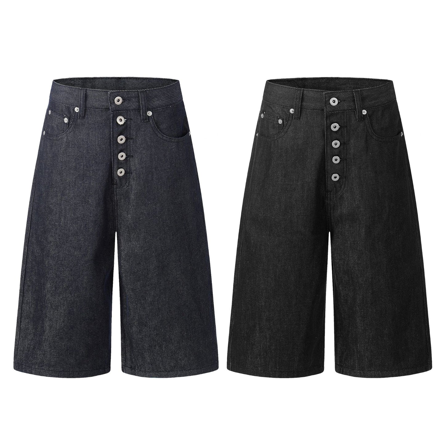 Button Fly Wide Leg Half Denim Jeans WN25941