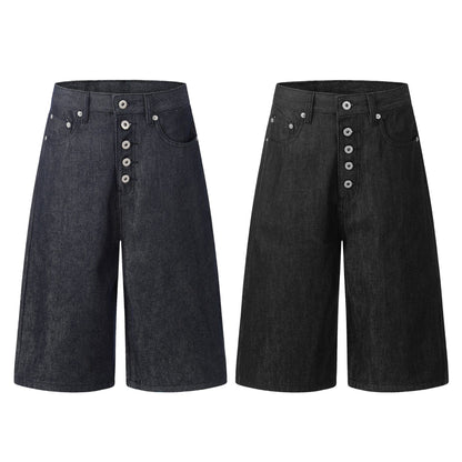 Button Fly Wide Leg Half Denim Jeans WN25941
