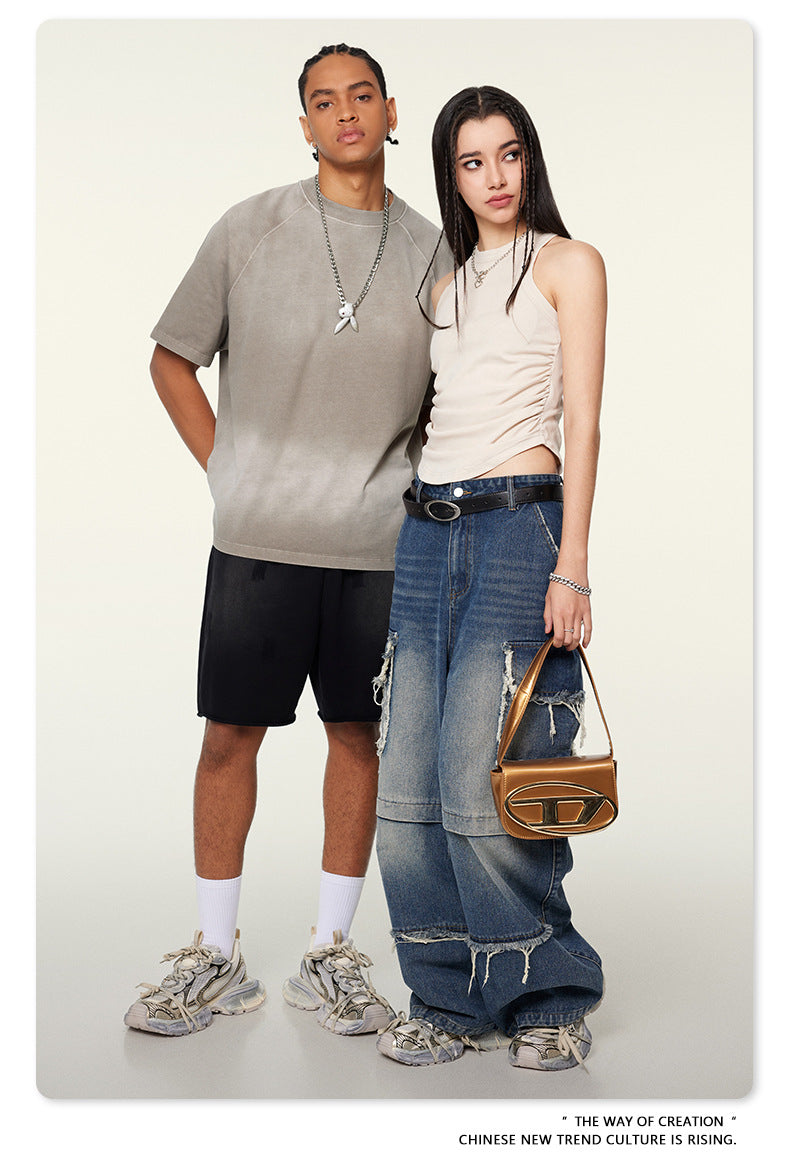 Washed Gradient Raglan Sleeve T-Shirt WN6065