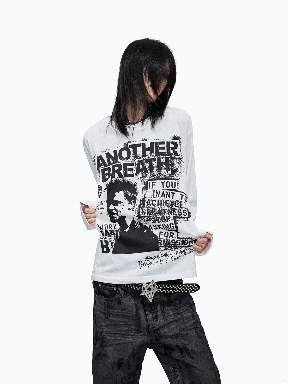 Oversize Graphic Print Lightweight Long Sleeve T-Shirt WN27373