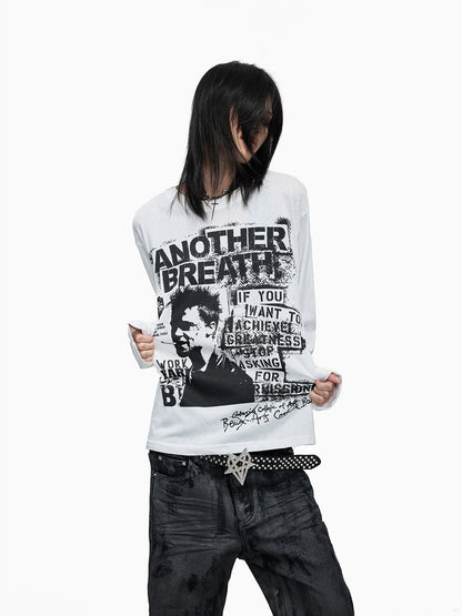 Oversize Graphic Print Lightweight Long Sleeve T-Shirt WN27373