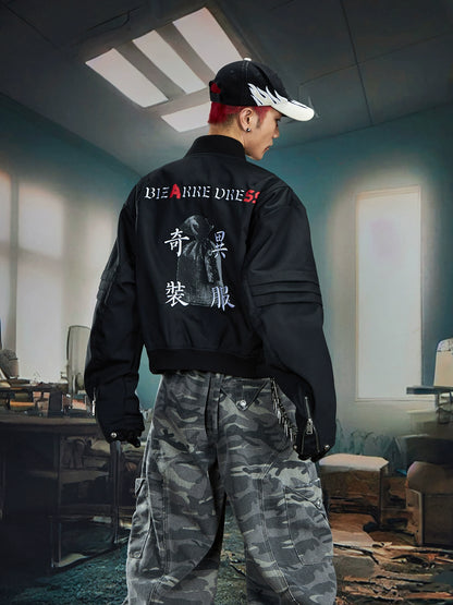 3D Cut Embroidery Letter Print Short Jacket WN20597