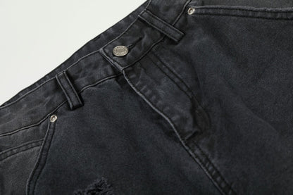 Washed Damage Wide Leg Denim Jeans WN26058