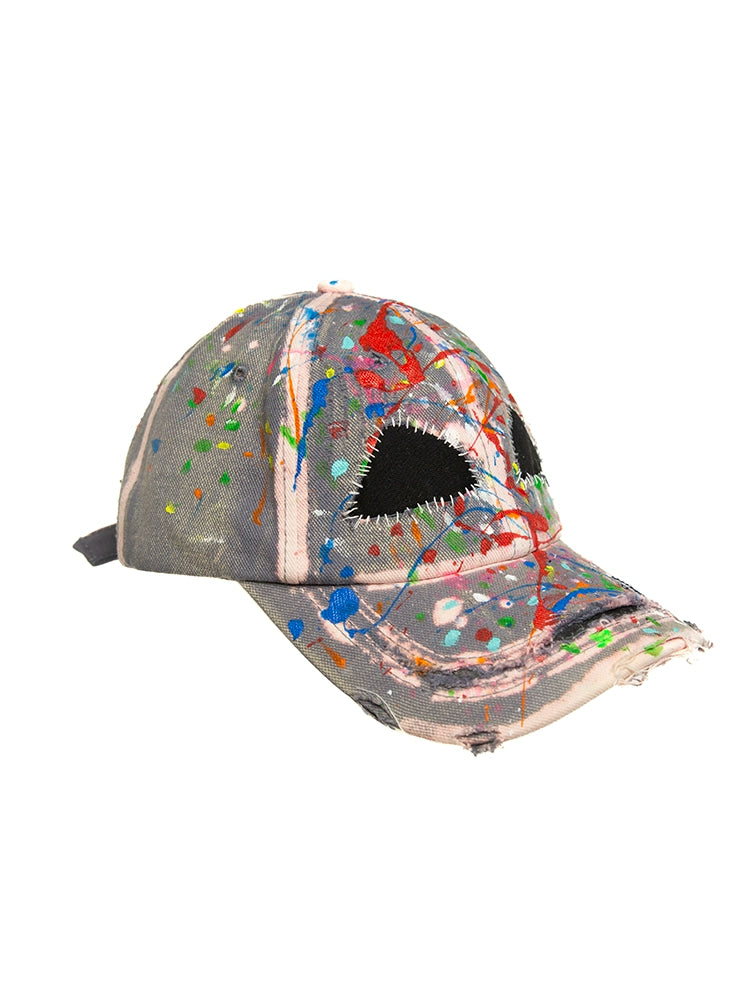 Paint Graffiti Patchwork Denim Washed Cap WN21122