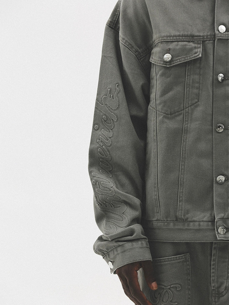 Embossed Washed Oversize Short Denim Jacket WN17793