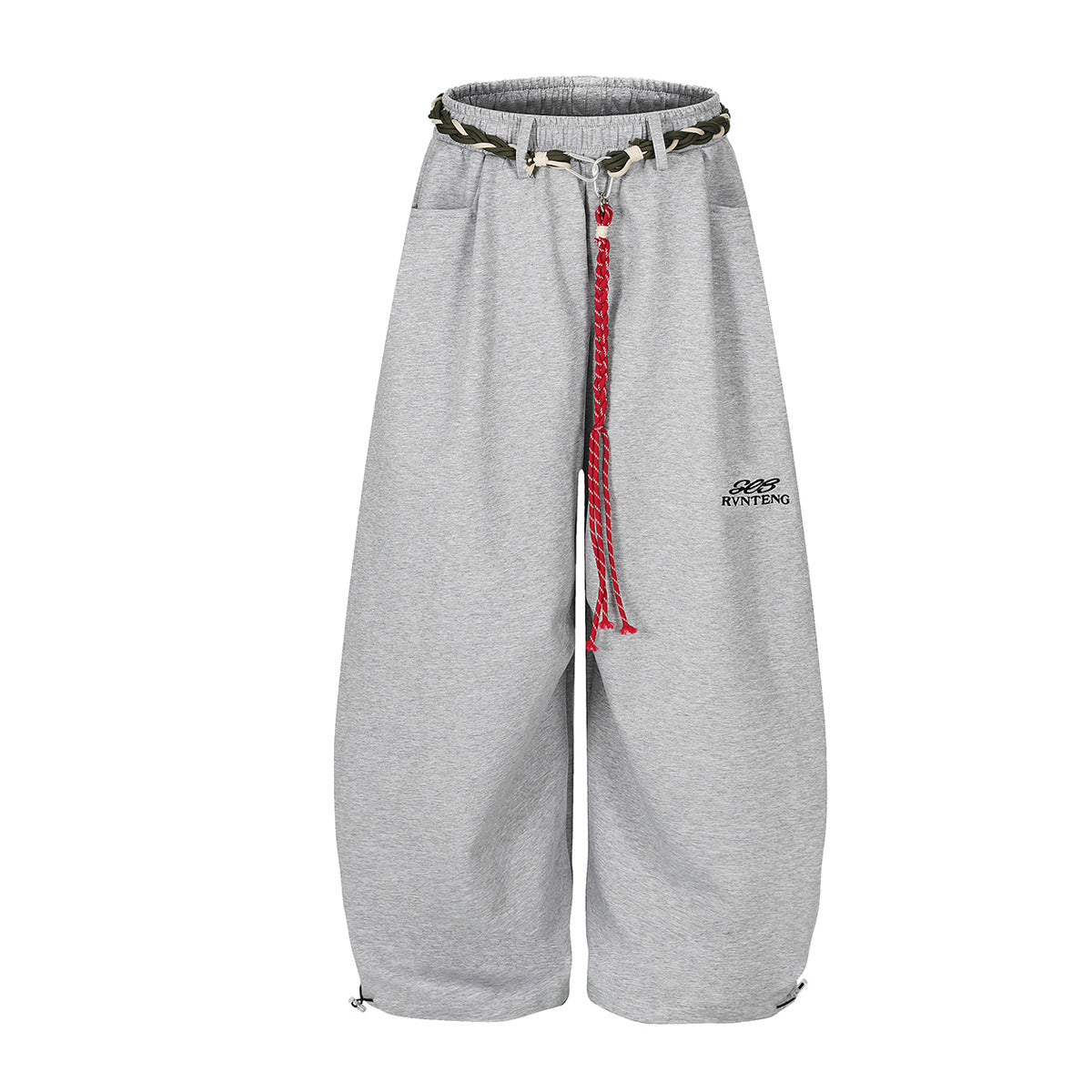 Rope Drawstring Curved Wide Leg Sweatpants WN25708