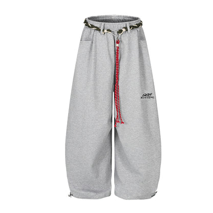 Rope Drawstring Curved Wide Leg Sweatpants WN25708
