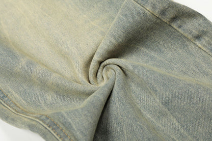 Leopard Waistband Washed Whisker Wide Leg Denim Jeans WN25566