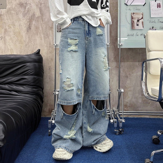 Damage Straight Denim Jeans WN25130