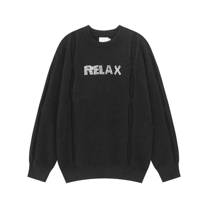 3D Pearl Letter Round Neck Oversize Knit Sweater WN8717