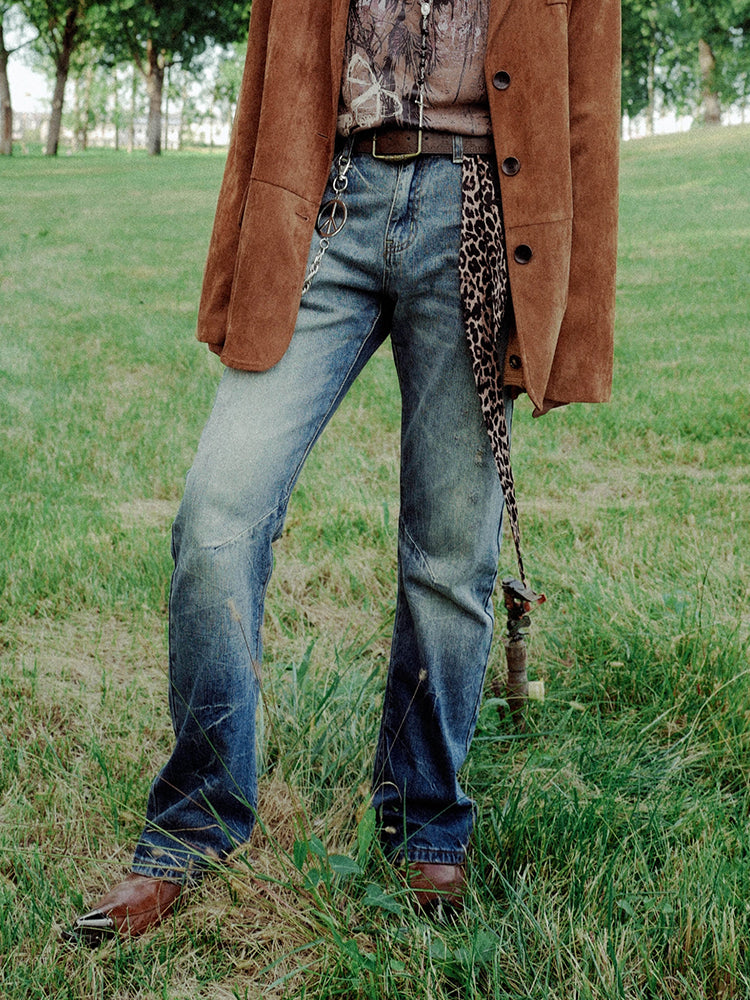 Washed Slim Straight Denim Jeans WN15936